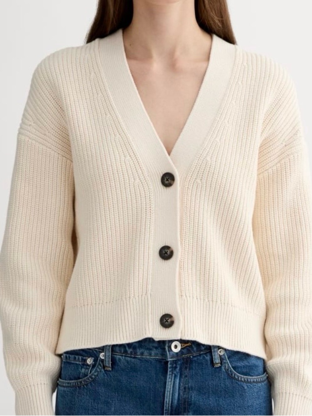 Everlane Cream Ribbed V-Neck Button Cardigan Size M NWT